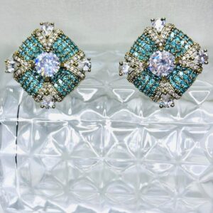 Square Aqua Sparkle Stud Earrings
