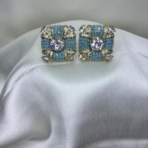 Elegant Blue Beaded Square Stud Earrings with Sparkling Crystals
